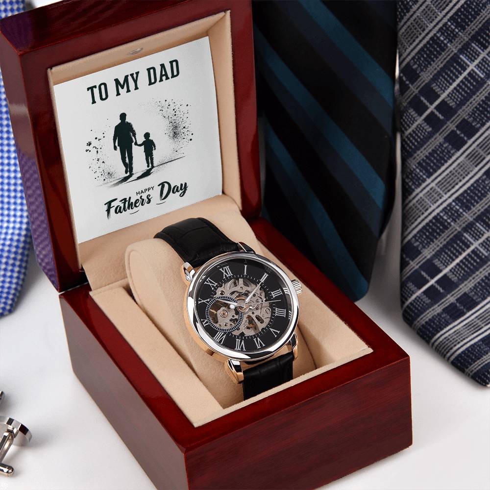 Dad Father's Day Gift Men's Openwork Watch with Gift Box