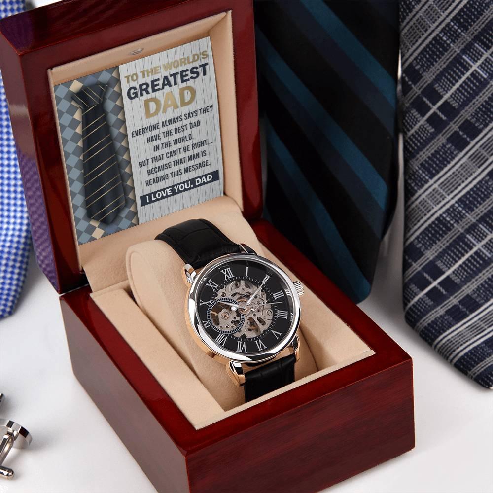 Dad Gift - To the World's Greatest Dad Men's Openwork Watch with Gift Box