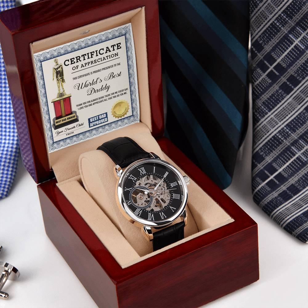 Certificate of The World's Best Daddy Men's Openwork Watch with Gift Box