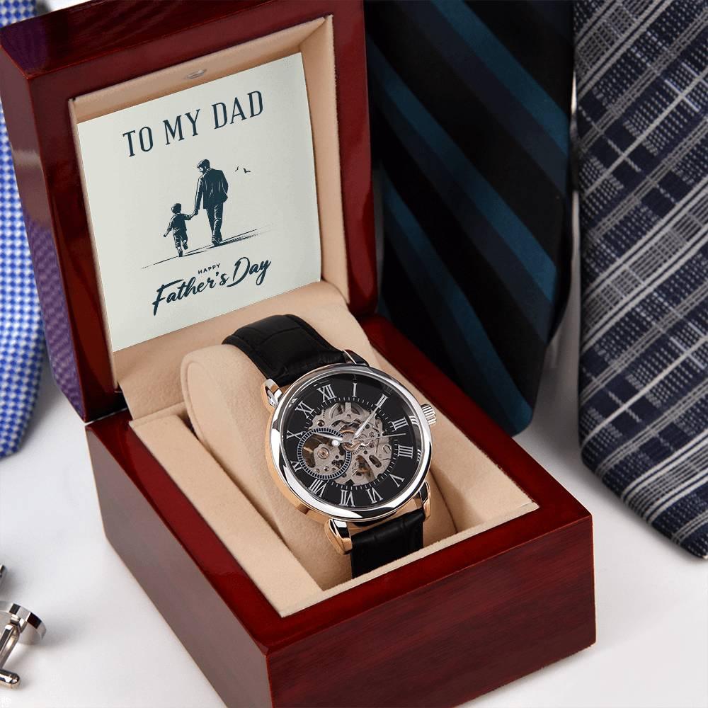 To My Dad Happy Father's Day Men's Openwork Watch with Gift Box