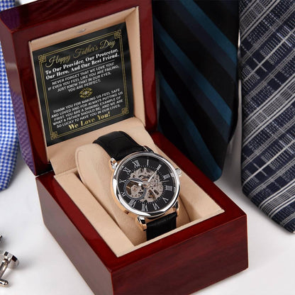 Dad Gift -Our Provider, Protector, Hero, Best Friend Men's Openwork Watch with Gift Box