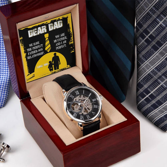 Dear Dad- We Have the Perfect Father Son Relationship Men's Openwork Watch with Gift Box