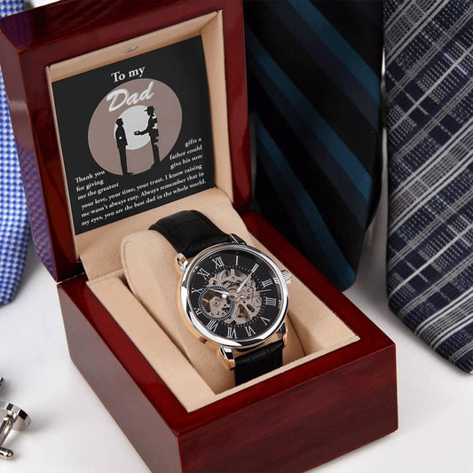 Dad Gift -The Greatest Gifts- Your Love, Time and Trust Men's Openwork Watch with Gift Box