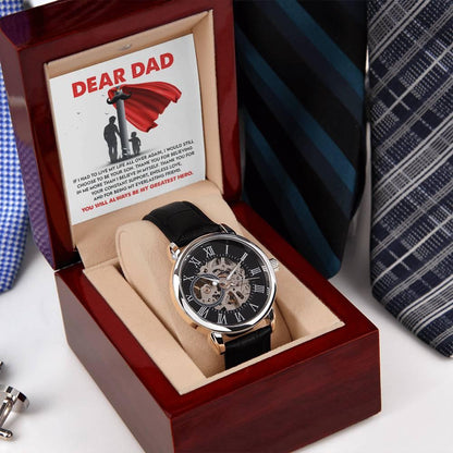 Dad Gift - You Are My Greatest Hero Men's Openwork Watch with Gift Box