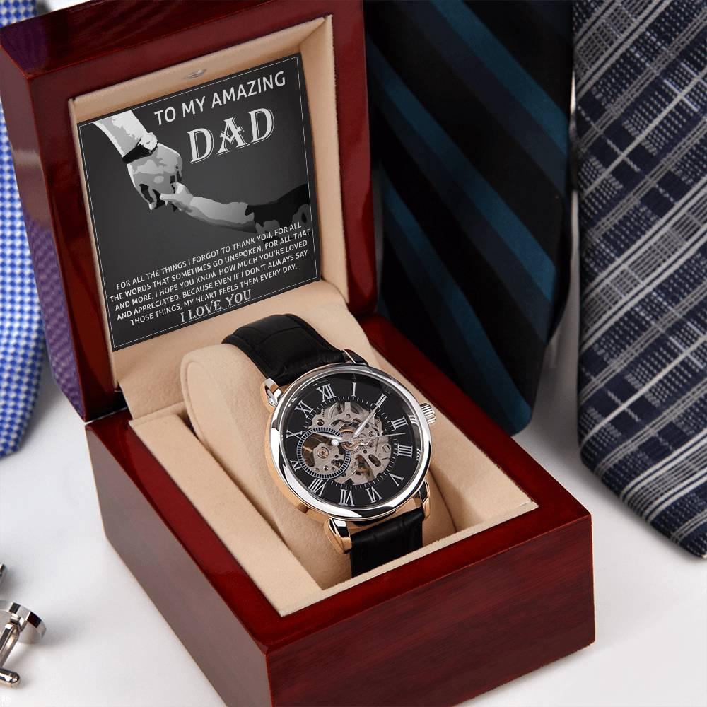 To My Amazing Dad Thank You Metal Chronograph Watch Men's Openwork Watch with Gift Box