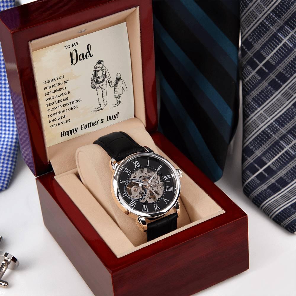 To My Dad My Superhero Men's Openwork Watch with Gift Box