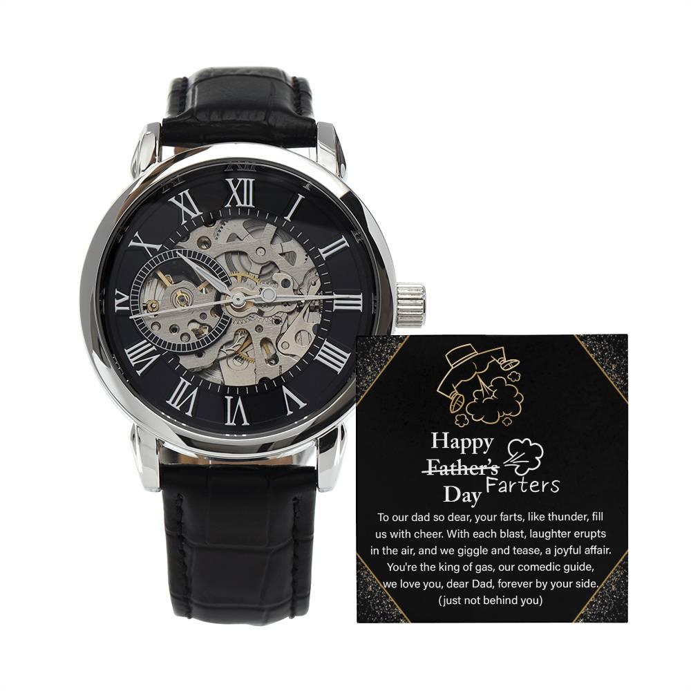 Dad Gift -Funny Happy Farter's Day Men's Openwork Watch with Gift Box