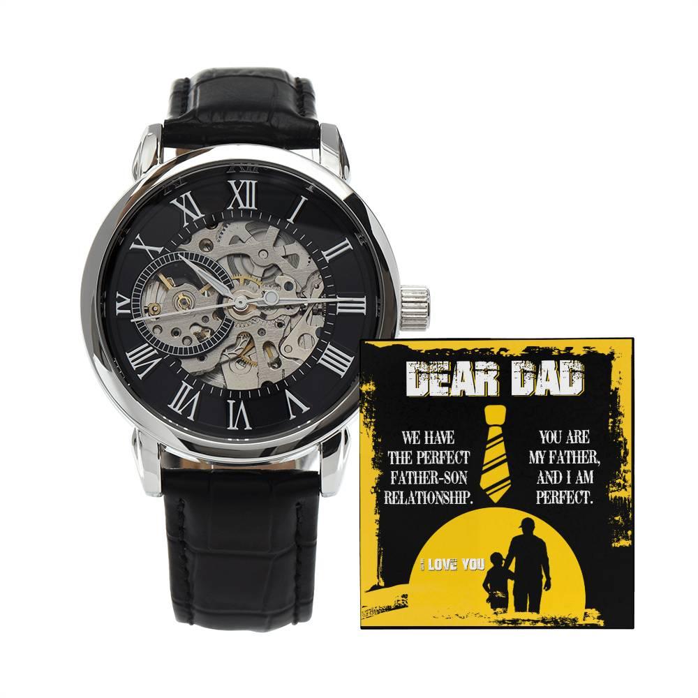 Dear Dad- We Have the Perfect Father Son Relationship Men's Openwork Watch with Gift Box