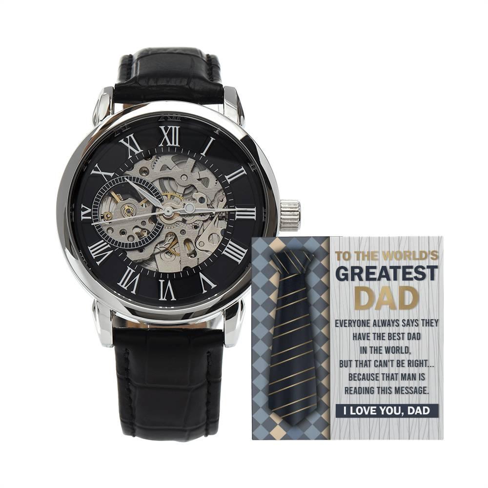 Dad Gift - To the World's Greatest Dad Men's Openwork Watch with Gift Box