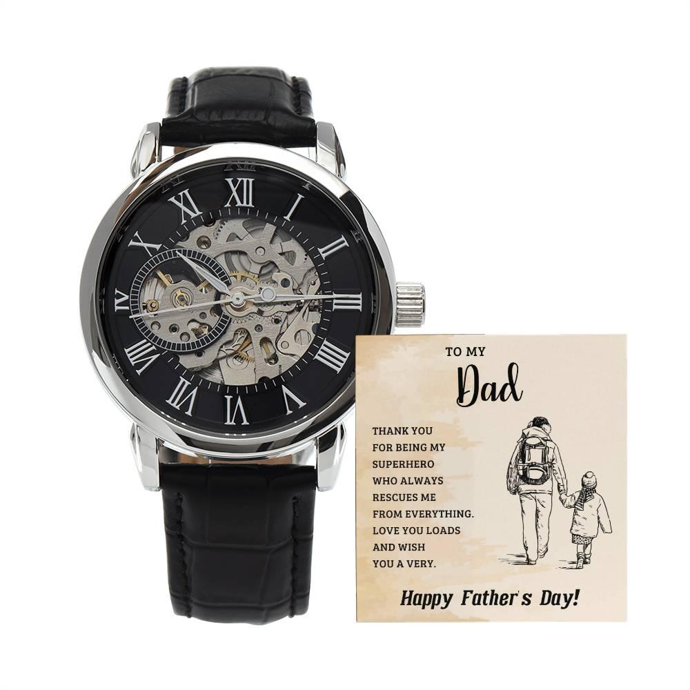 To My Dad My Superhero Men's Openwork Watch with Gift Box