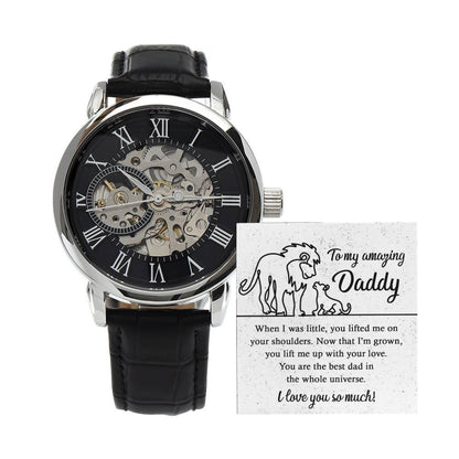 Dad Gift -You Lift My Up With Love Lion and Cub Men's Openwork Watch with Gift Box