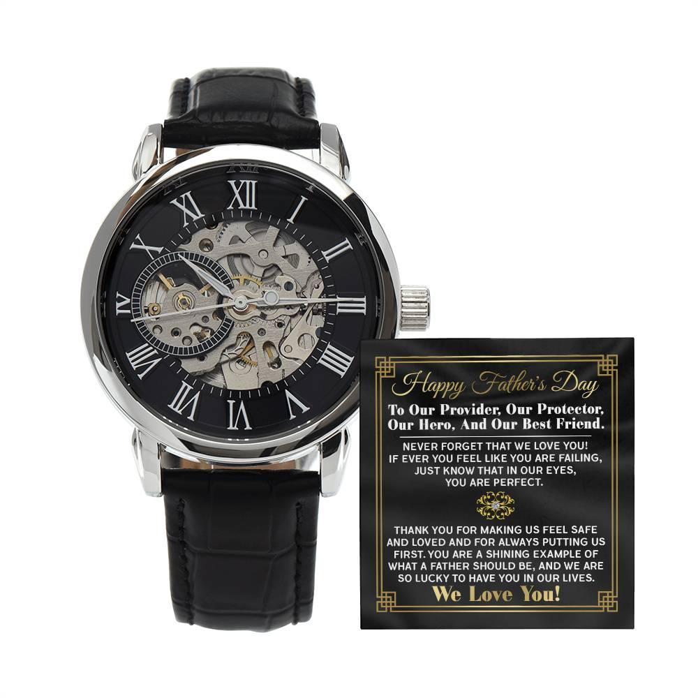 Dad Gift -Our Provider, Protector, Hero, Best Friend Men's Openwork Watch with Gift Box