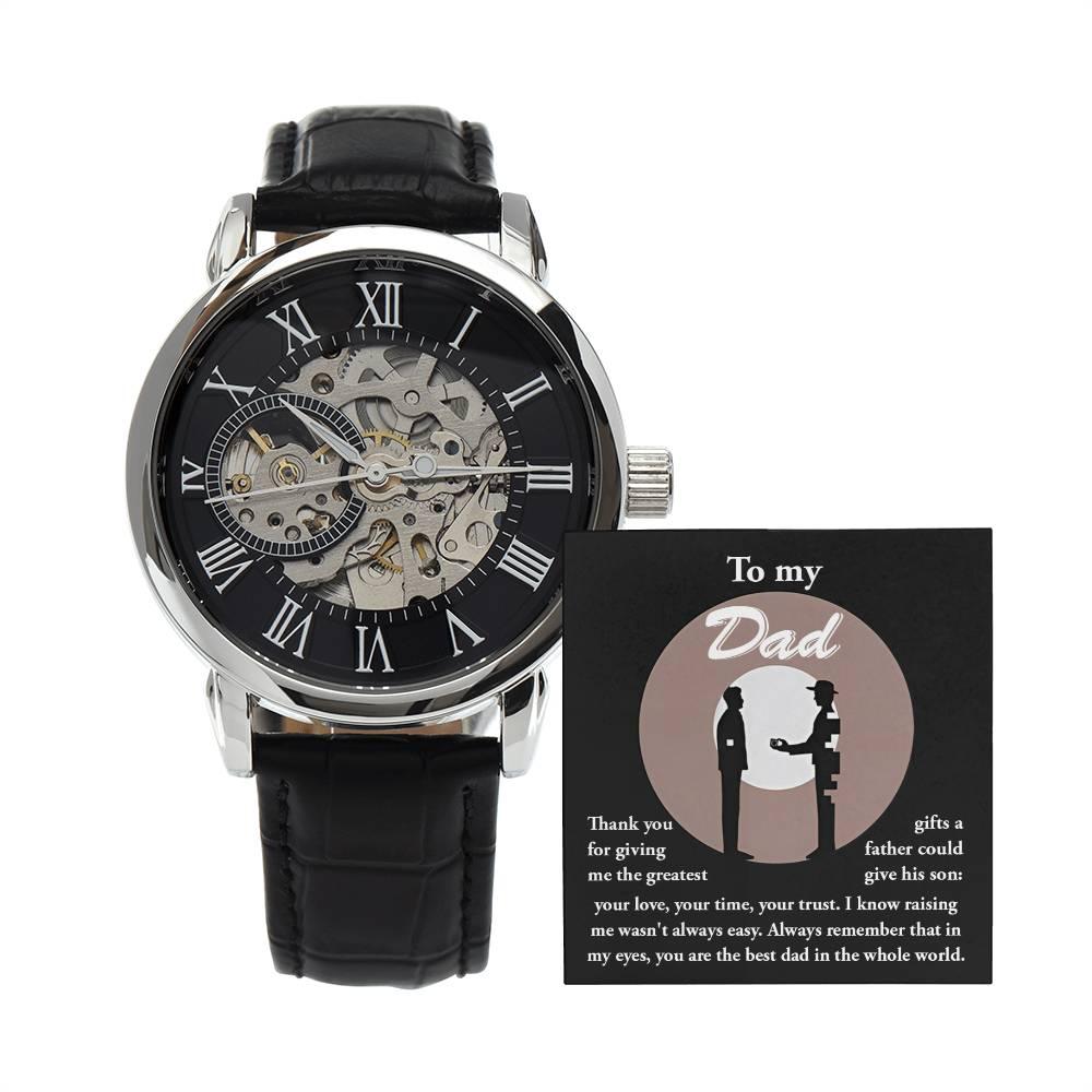 Dad Gift -The Greatest Gifts- Your Love, Time and Trust Men's Openwork Watch with Gift Box