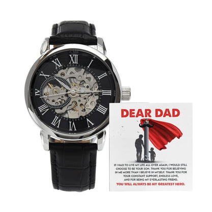 Dad Gift - You Are My Greatest Hero Men's Openwork Watch with Gift Box