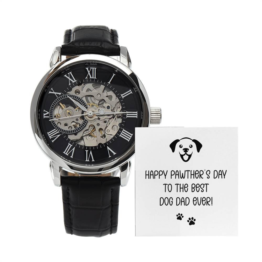 Dad Gift -Happy Pawther’s Day to the Best Dog Dad Men's Openwork Watch with Gift Box