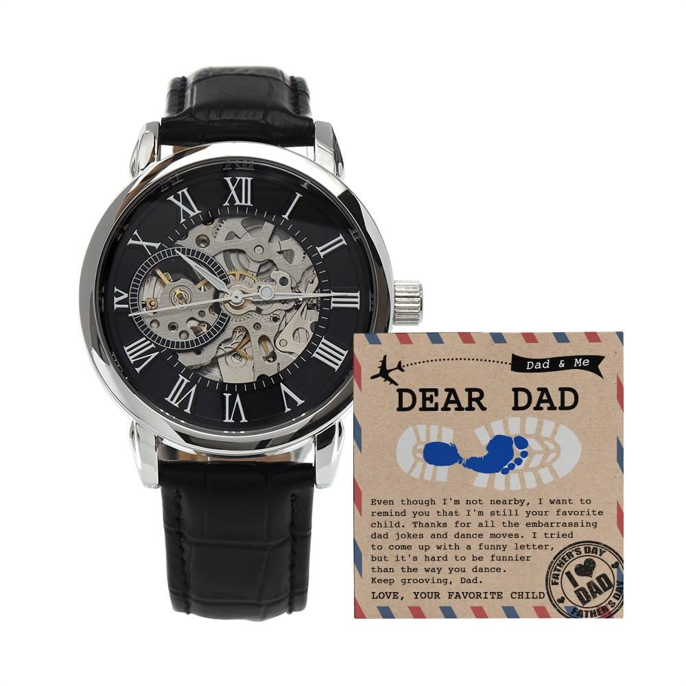 Dad Gift -Thanks for All The Embarrassing Dad Jokes and Dance Moves - Your Favorite Child Men's Openwork Watch with Gift Box