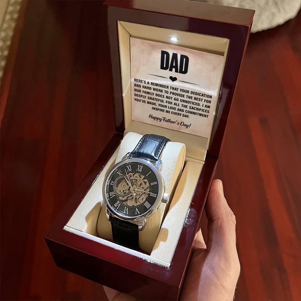 Dad, You Inspire Me - Happy Father’s Day Men's Openwork Watch with Gift Box