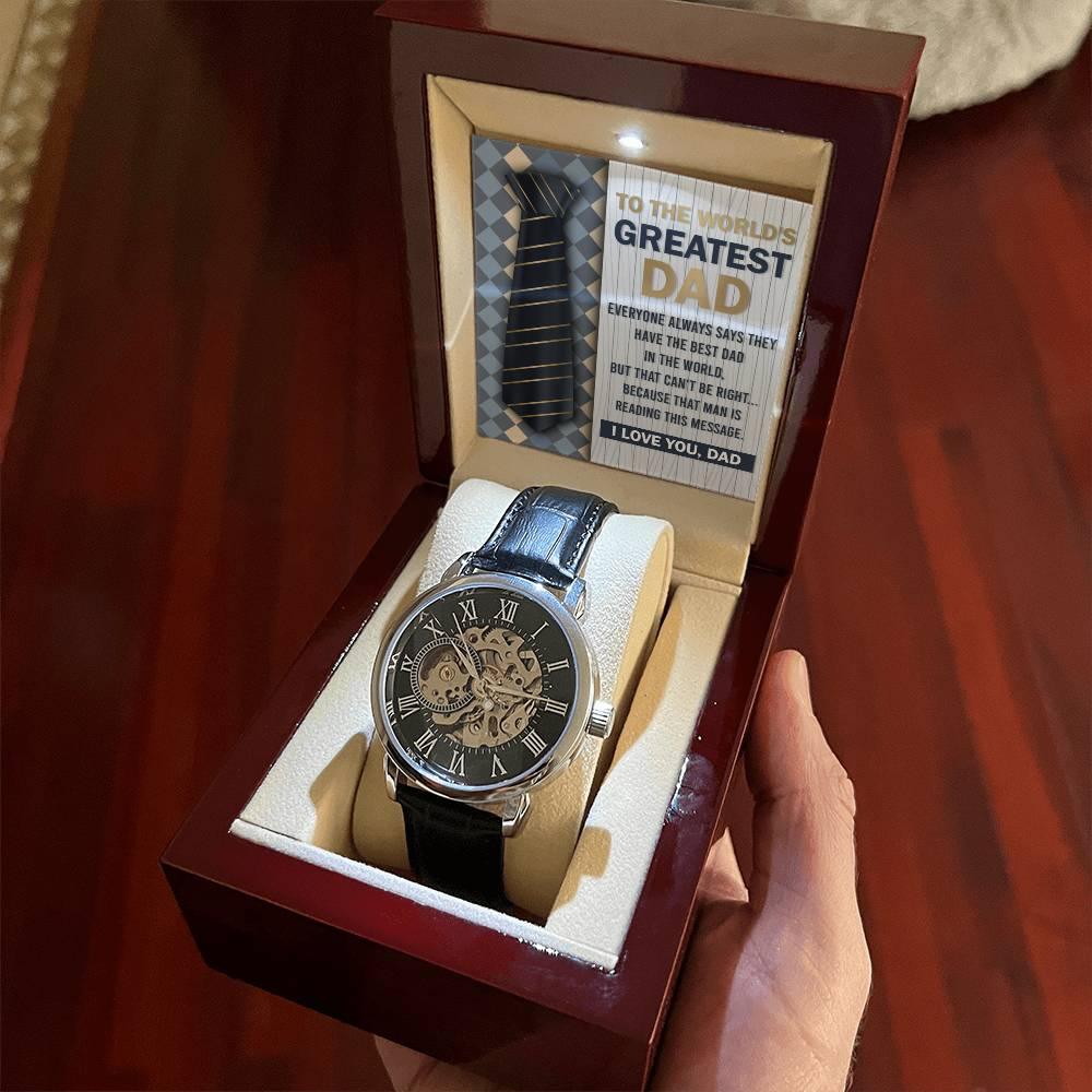 Dad Gift - To the World's Greatest Dad Men's Openwork Watch with Gift Box