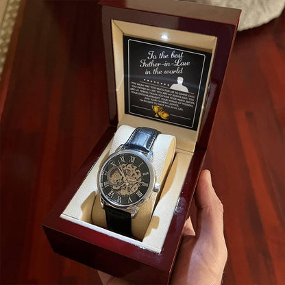 To the Best Father-In-Law My Bonus Dad, My Best Friend Men's Openwork Watch with Gift Box