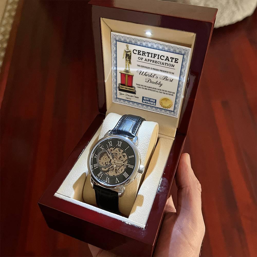 Certificate of The World's Best Daddy Men's Openwork Watch with Gift Box