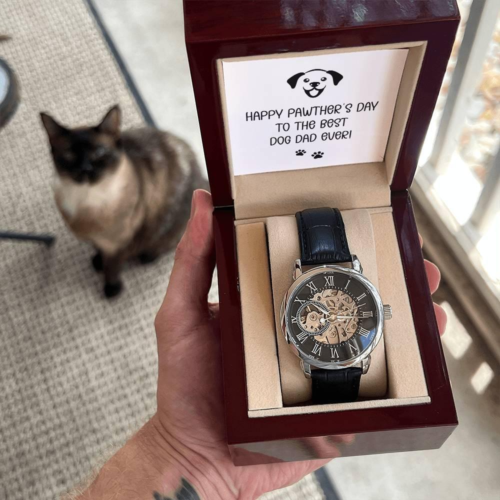 Dad Gift -Happy Pawther’s Day to the Best Dog Dad Men's Openwork Watch with Gift Box