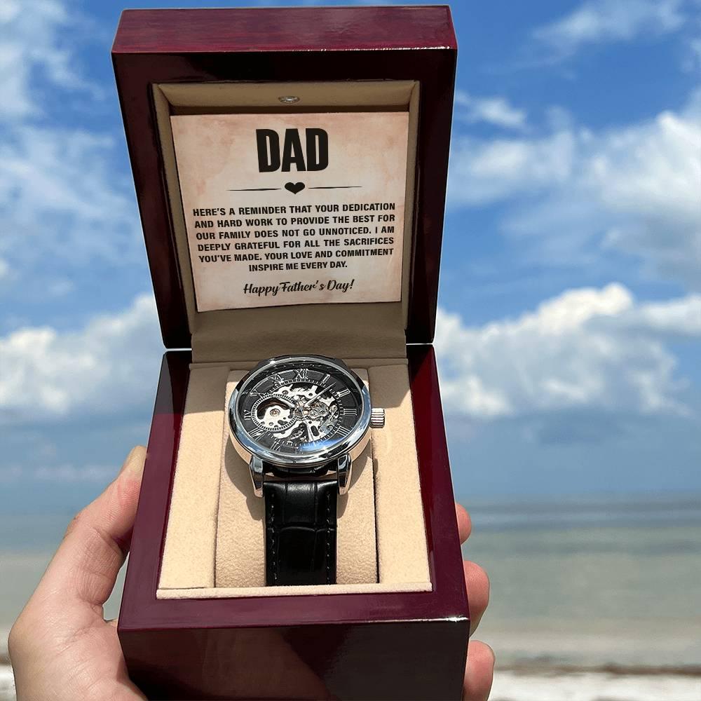 Dad, You Inspire Me - Happy Father’s Day Men's Openwork Watch with Gift Box