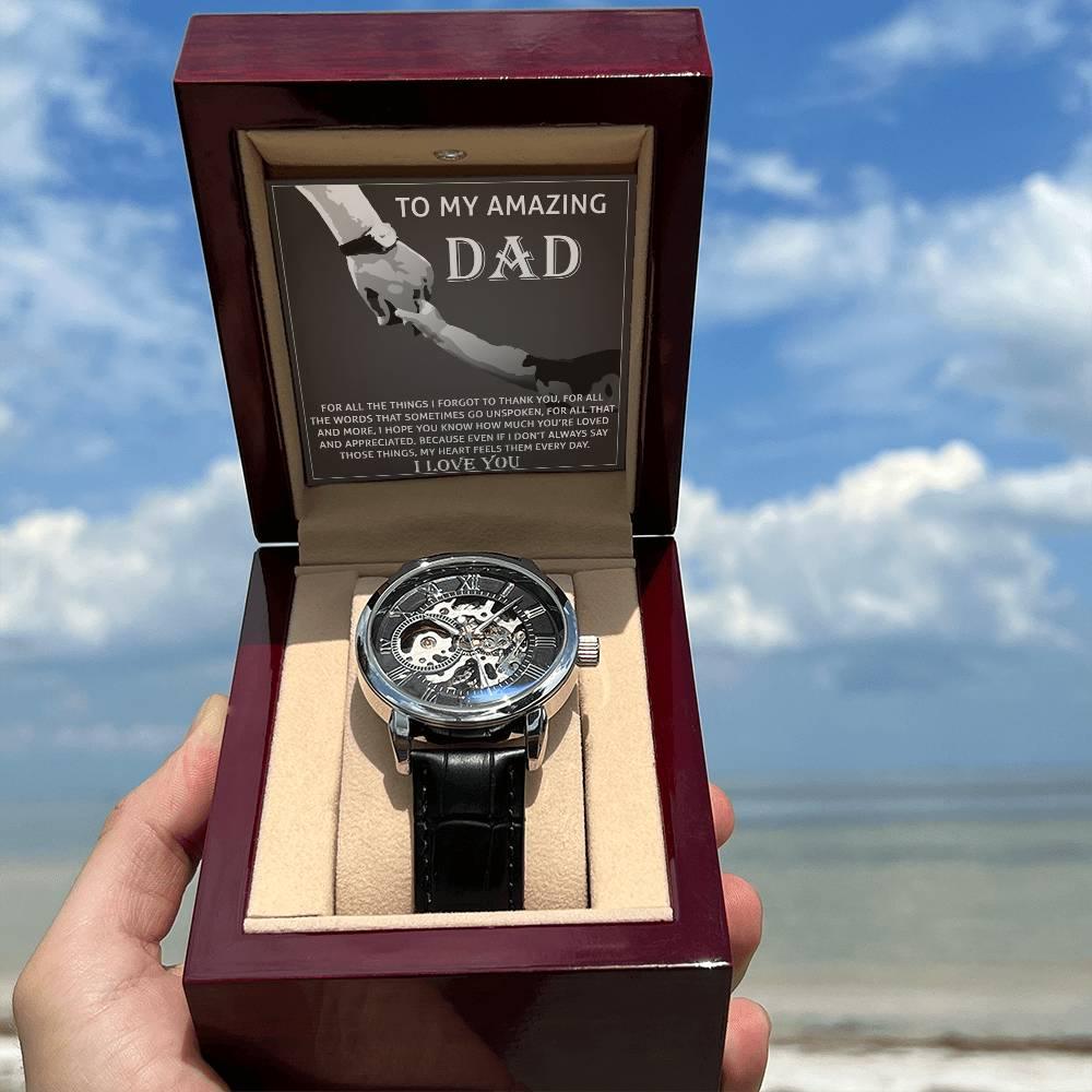 To My Amazing Dad Thank You Metal Chronograph Watch Men's Openwork Watch with Gift Box