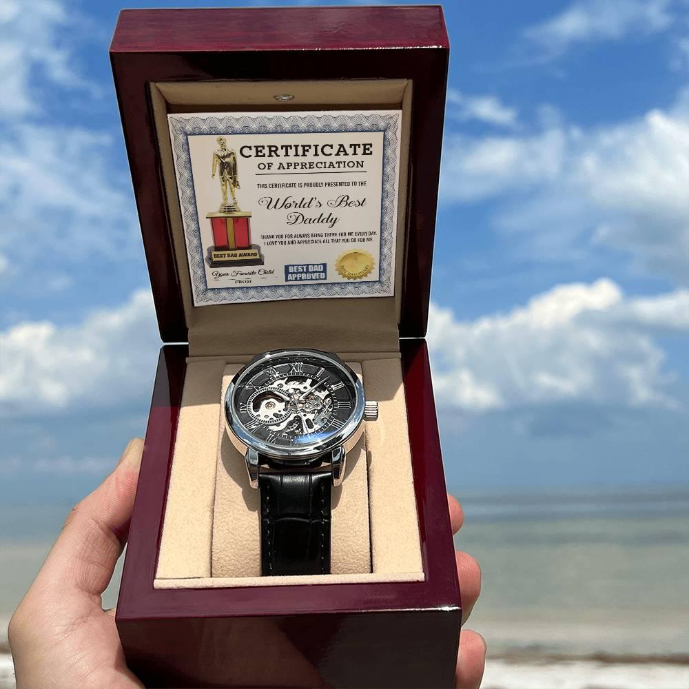 Certificate of The World's Best Daddy Men's Openwork Watch with Gift Box