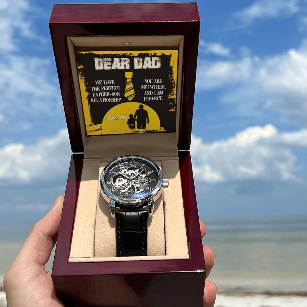 Dear Dad- We Have the Perfect Father Son Relationship Men's Openwork Watch with Gift Box