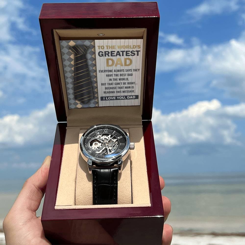 Dad Gift - To the World's Greatest Dad Men's Openwork Watch with Gift Box