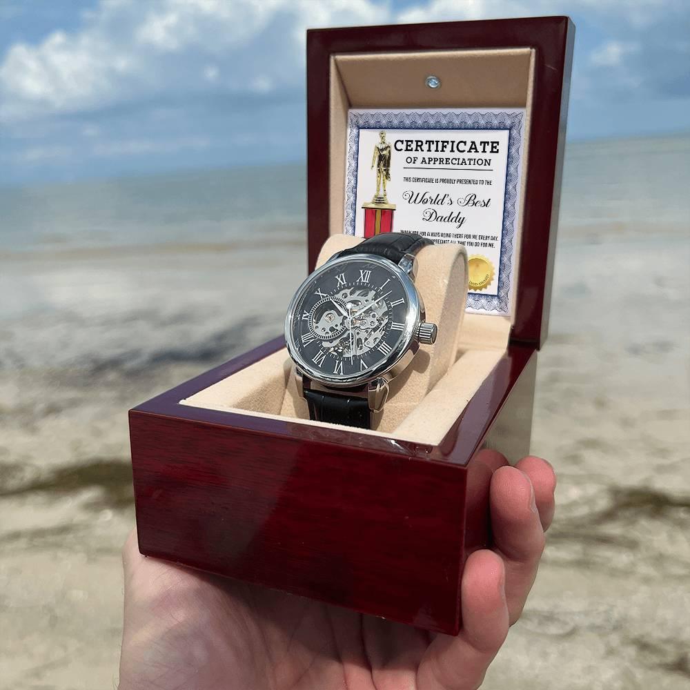 Certificate of The World's Best Daddy Men's Openwork Watch with Gift Box