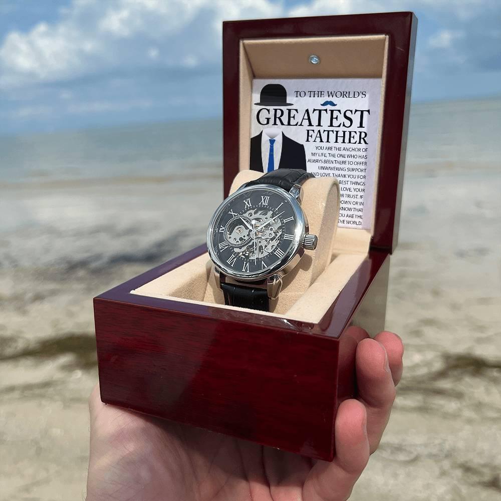 Dad Gift - You Are The Anchor in My Life Men's Openwork Watch with Gift Box