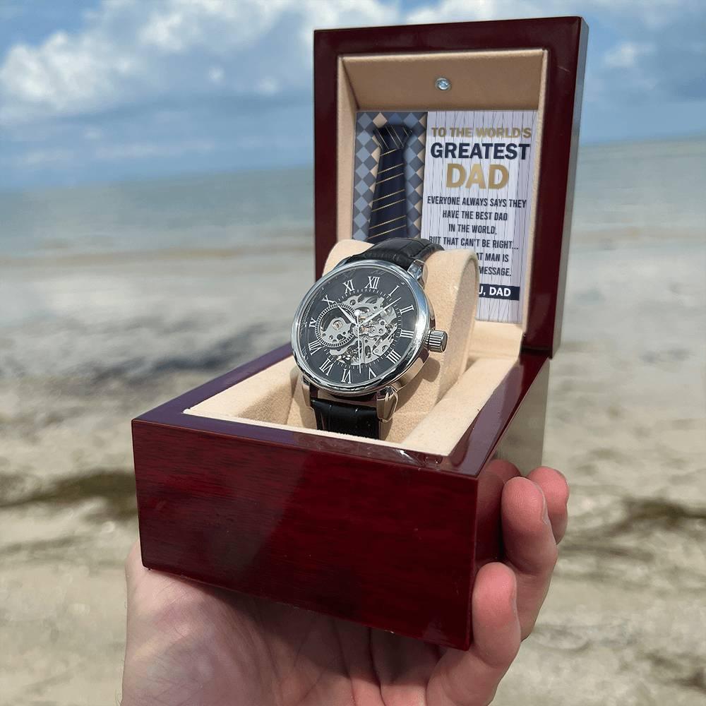 Dad Gift - To the World's Greatest Dad Men's Openwork Watch with Gift Box