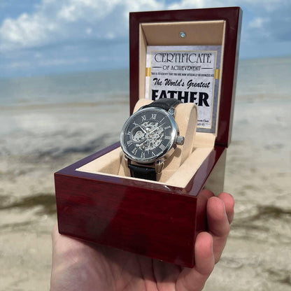 Dad Certificate of Achievement for the World's Greatest Father Men's Openwork Watch with Gift Box