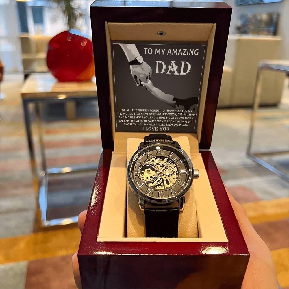 To My Amazing Dad Thank You Metal Chronograph Watch Men's Openwork Watch with Gift Box