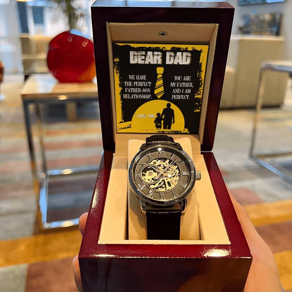 Dear Dad- We Have the Perfect Father Son Relationship Men's Openwork Watch with Gift Box