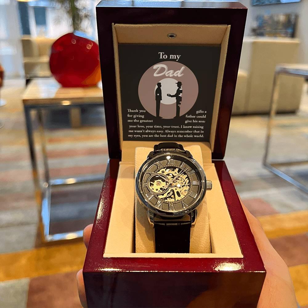 Dad Gift -The Greatest Gifts- Your Love, Time and Trust Men's Openwork Watch with Gift Box