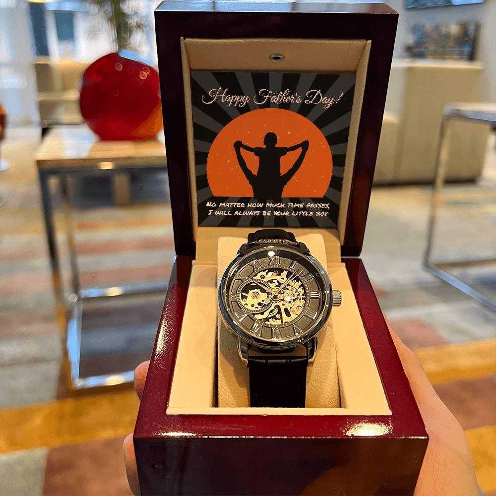 Dad Happy Father's Day I Will Always Be Your Little Boy Men's Openwork Watch with Gift Box