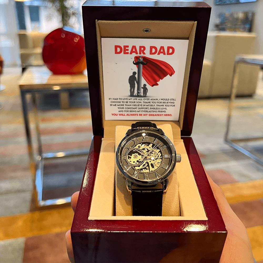 Dad Gift - You Are My Greatest Hero Men's Openwork Watch with Gift Box