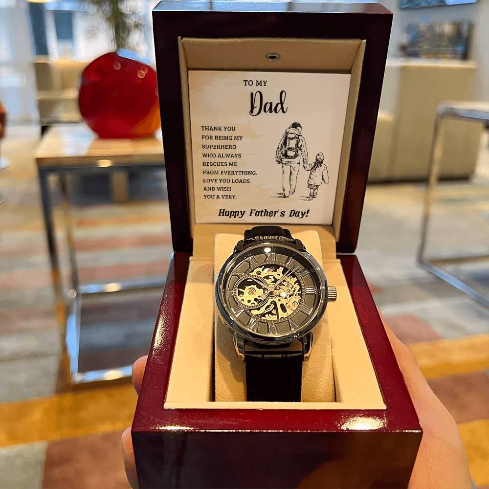 To My Dad My Superhero Men's Openwork Watch with Gift Box