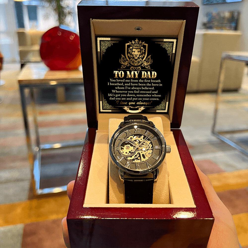 Dad Gift -Put On Your Crown Men's Openwork Watch with Gift Box