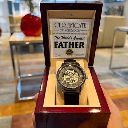 Dad Certificate of Achievement for the World's Greatest Father Men's Openwork Watch with Gift Box