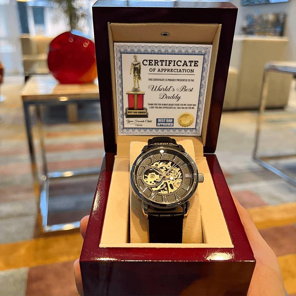 Certificate of The World's Best Daddy Men's Openwork Watch with Gift Box