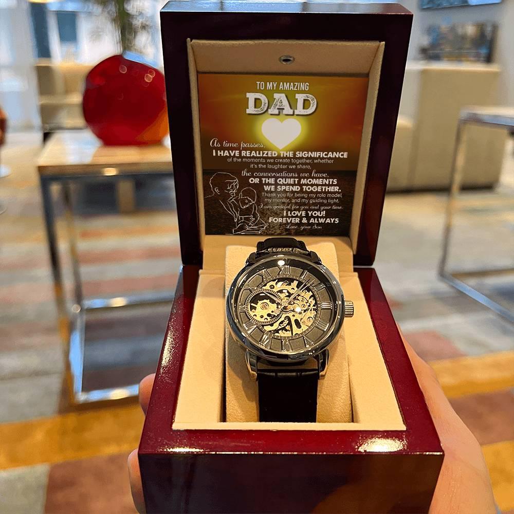 Gift for Dad - You Are My Guiding Light Men's Openwork Watch with Gift Box