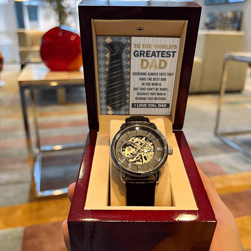 Dad Gift - To the World's Greatest Dad Men's Openwork Watch with Gift Box