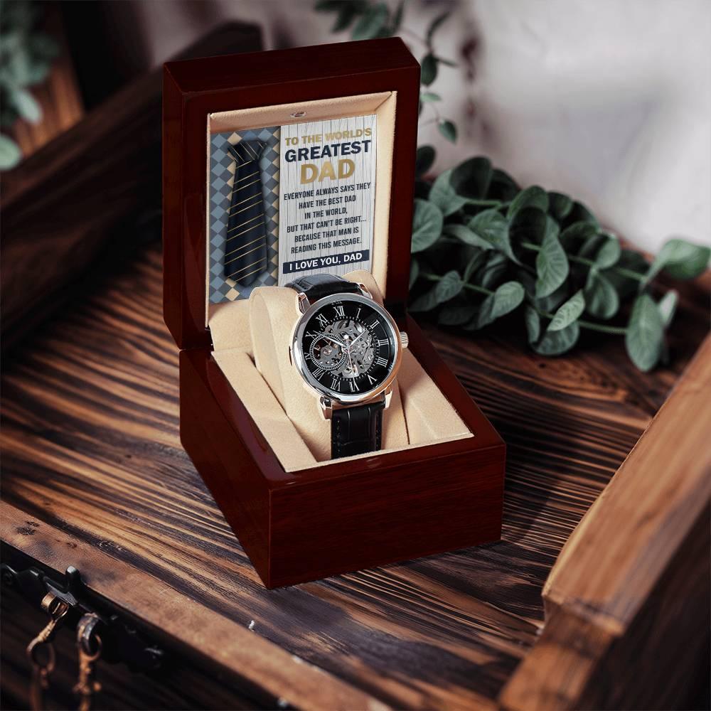 Dad Gift - To the World's Greatest Dad Men's Openwork Watch with Gift Box