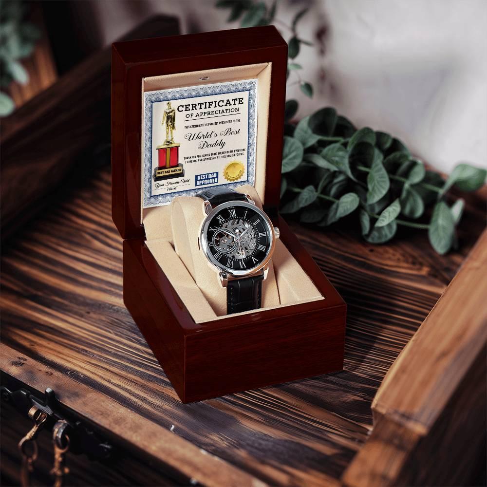 Certificate of The World's Best Daddy Men's Openwork Watch with Gift Box