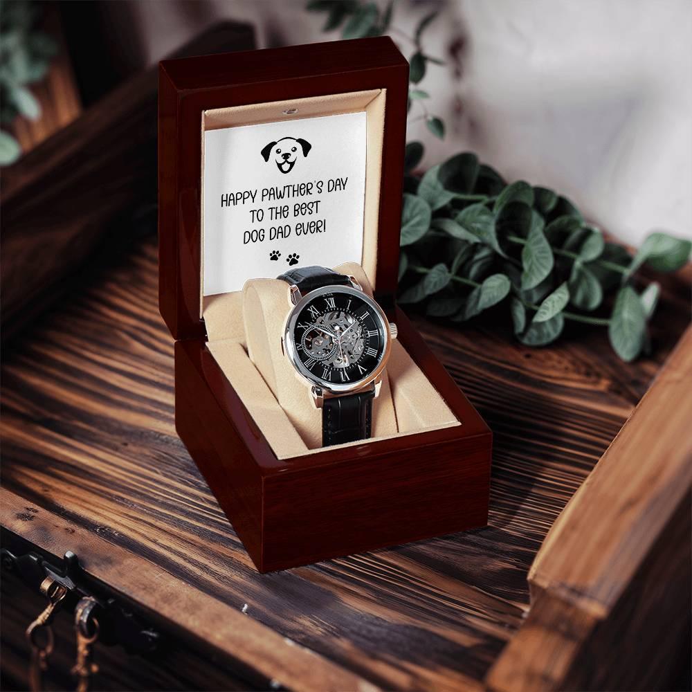 Dad Gift -Happy Pawther’s Day to the Best Dog Dad Men's Openwork Watch with Gift Box