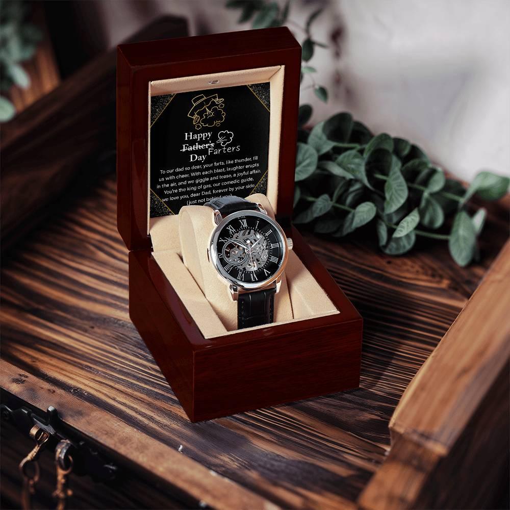 Dad Gift -Funny Happy Farter's Day Men's Openwork Watch with Gift Box