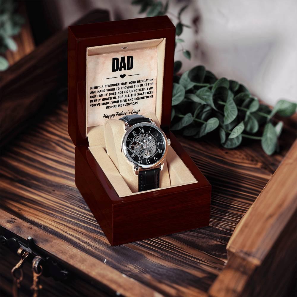 Dad, You Inspire Me - Happy Father’s Day Men's Openwork Watch with Gift Box